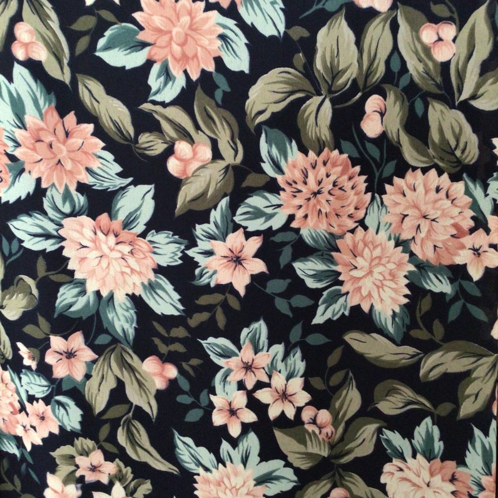 Sag Harbor - Navy blue skirt with pink flowers and two shades of green foliage - Picture 2 of 8